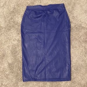 Royal Blue Faux Leather Pencil Skirt